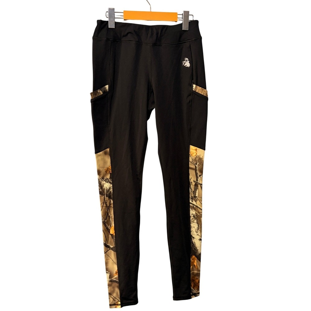 Legendary Whitetails Womens Camo Trim Performance Leggings Black Medium Pockets